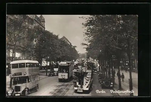 AK Berlin, Potsdamerstrasse mit Strassenbahn und Doppeldeckerbus