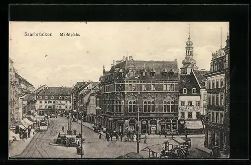 AK Saarbrücken, Marktplatz mit Strassenbahn