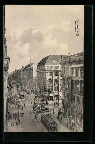 AK Berlin, Leipziger Strasse Ecke Friedrichstrasse, Strassenbahn