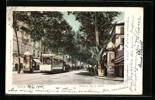 AK Nice, Avenue de la Gare, Strassenbahn