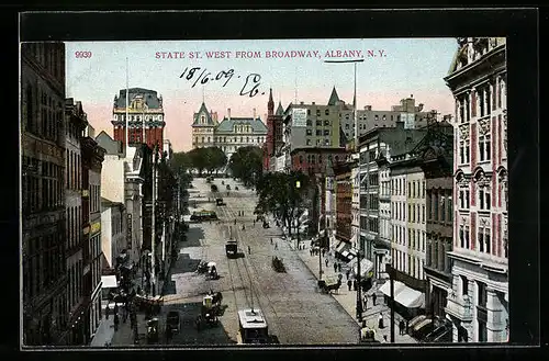 AK Albany, State St. West from Broadway, Strassenbahn