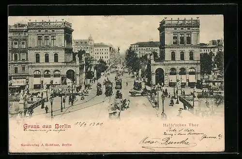 AK Berlin, Hallesches Thor mit Kutschen und Strassenbahnen