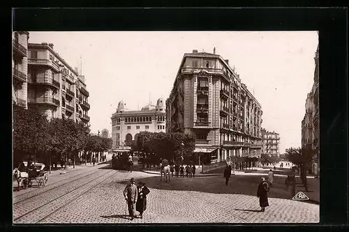 AK Alger, Rue Michelet et la Poste, Strassenbahn