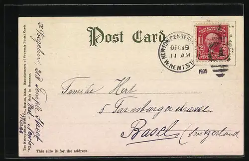 AK Boston, Mass., Public Library, Strassenbahn