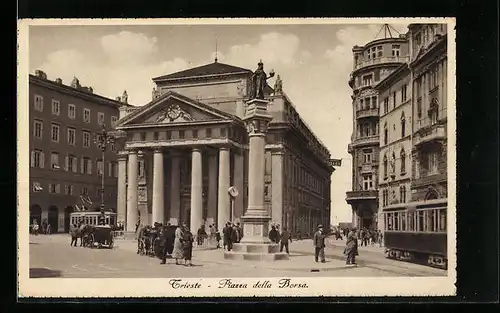 AK Trieste, Piazza della Borsa, Strassenbahn