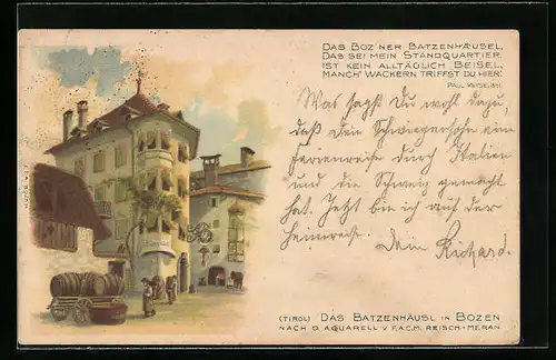 Künstler-AK Bozen, Gasthaus Batzenhäusl