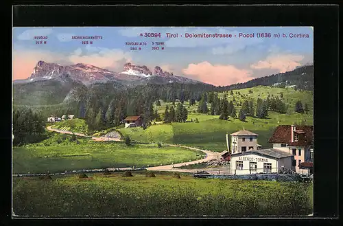 AK Pocol b. Cortina, Albergo Tofana mit Nuvolau, Sachsendankhütte und Nuvolau Alto