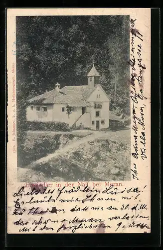 AK Meran, Einsiedler in der Naif, Ortspartie mit Kirche