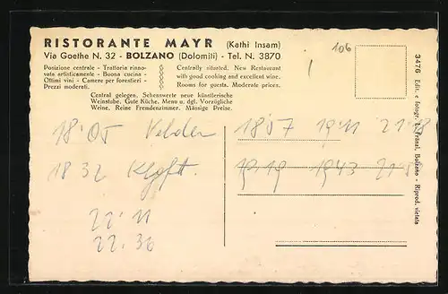 AK Bolzano, Ristorante Mayr, Via Goethe 32