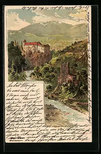 Lithographie Bozen, Die Schlösser Runkelstein und Ried