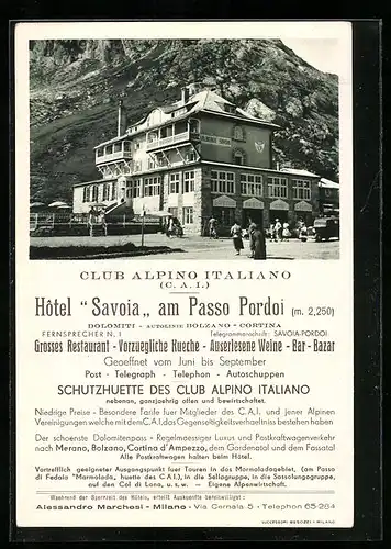 AK Passo Pordoi, Hotel Savoia mit Strassenpartie