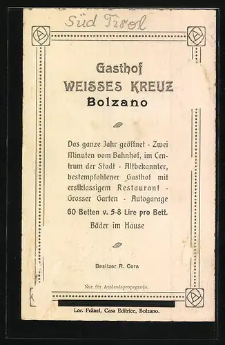 AK Bolzano, Albergo e Ristorante Croce Bianca, Propr.: R. Cora