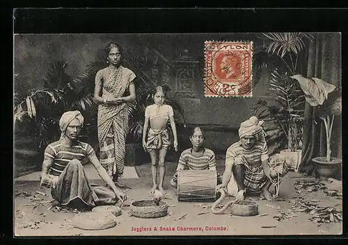 AK Colombo, Jugglers and Snake Charmers, singhalesische Schlangenbeschwörer
