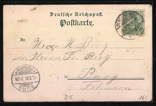 Lithographie Sonderburg, Uferpartie mit Brücke, Kirche, Ortspartie