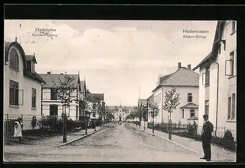 AK Hadersleben, Strasse Süder-Otting mit Anwohnern