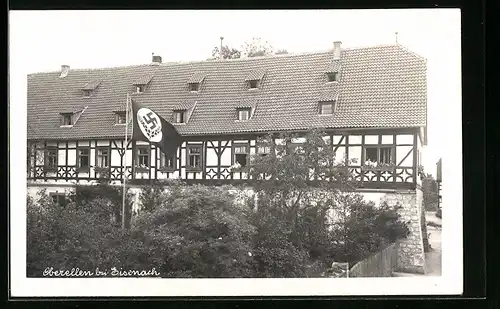 AK Oberellen b. Eisenach, Häuseransicht mit -Fahne