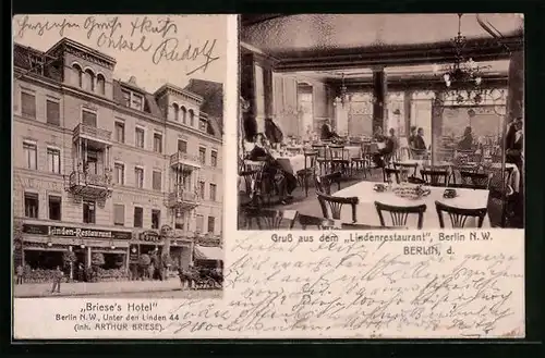 AK Berlin, Briese`s Hotel, Unter den Linden 44, Lindenrestaurant