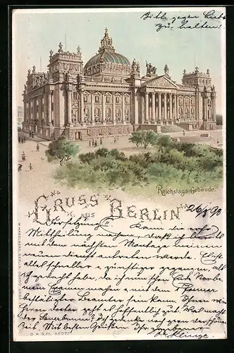 Lithographie Berlin-Tiergarten, Reichstags-Gebäude, Halt gegen das Licht