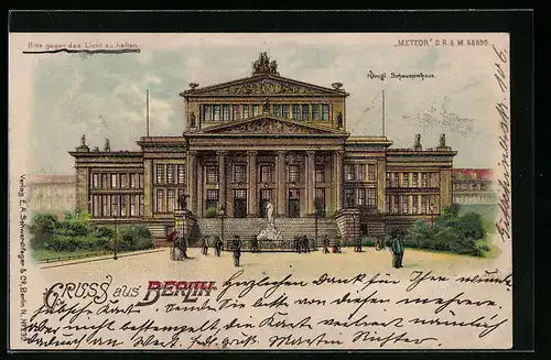 Lithographie Berlin, Königl. Schauspielhaus, Halt gegen das Licht