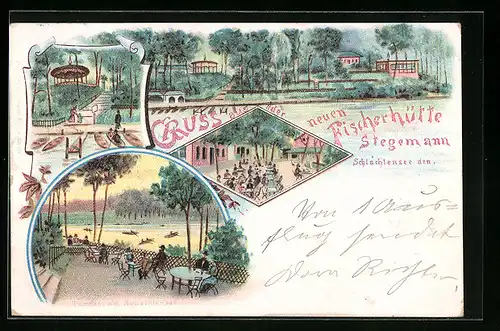 Lithographie Berlin-Schlachtensee, Gasthaus Fischerhütte Stegemann