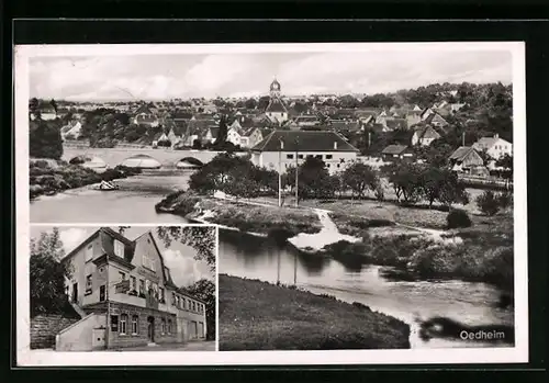 AK Oedheim, Gasthaus zum Bahnhof, Totalansicht der Gemeinde