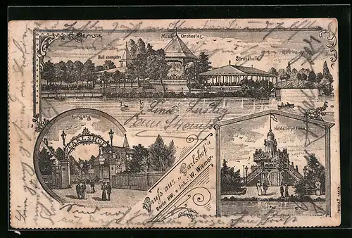 AK Berlin-Charlottenburg, Restaurant Carlshof, Heidelberger Fass, Strandhalle, Musik-Orchester