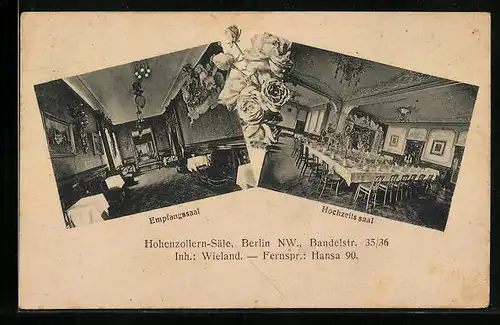 AK Berlin-Moabit, Hohenzollern-Säle, Hochzeitssaal, Empfangssaal, Bandelstr. 35 /36