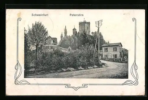AK Schweinfurt, Peterstirn, Ortspartie mit Burg