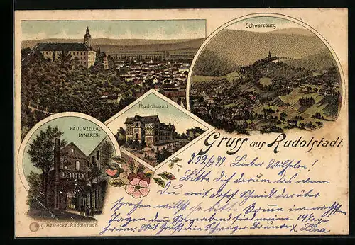 Lithographie Rudolstadt, Rudolsbad, Schwarzburg, Paulinzella