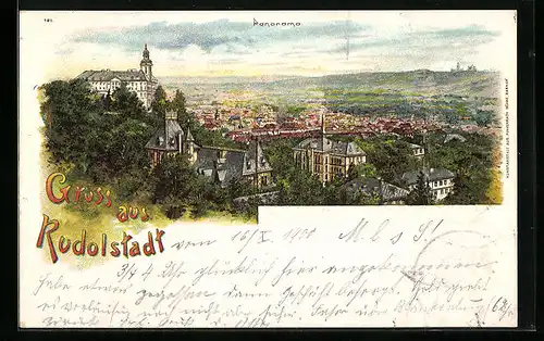 Lithographie Rudolstadt, Panorama vom Ort