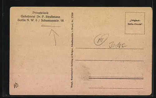 AK Berlin, Kinderzimmer der Privatklinik Geheimrat Dr. P. Strassmann, Schumannstr. 18