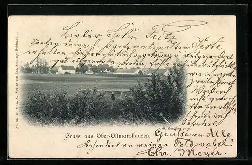 AK Oberottmarshausen, Teilansicht mit Kirche