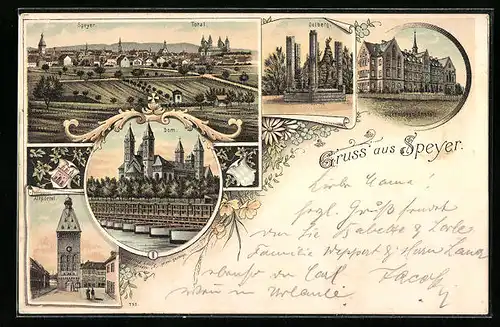 Lithographie Speyer, Diakonissen-Anstalt, Oelberg, Dom