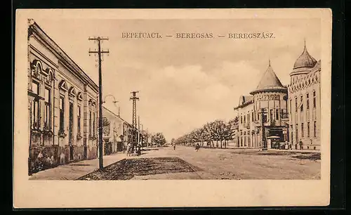 AK Beregsas, Strassenpartie mit Passanten