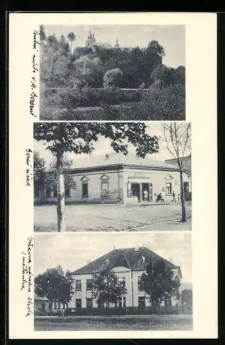 AK Velkoe-Bereznoe, Blick zur Kirche, Kiosk, Schule