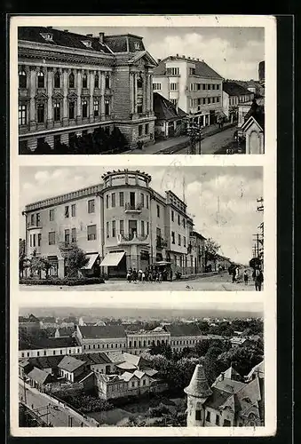 AK Berehovo, Ortspartie aus der Vogelschau, Strassenpartie