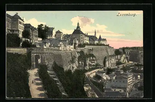 AK Luxemburg, Ortsansicht mit Stadtmauer