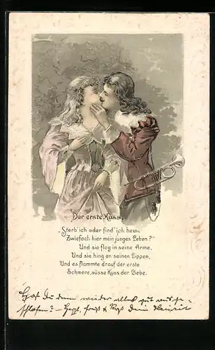 Präge-AK Der erste Kuss, Trompeter von Säckingen