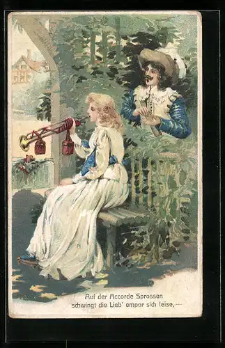Präge-AK Geliebte des Trompeters von Säckingen spielt Trompete