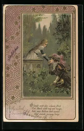 Lithographie Trompeter von Säckingen beim Handkuss