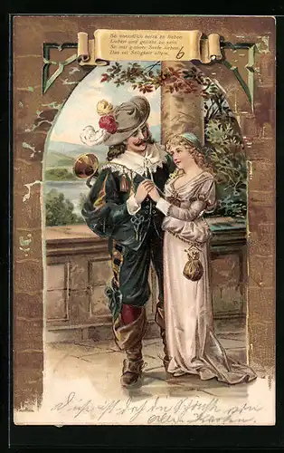 Präge-Lithographie Trompeter von Säckingen mit Margarete auf der Burg