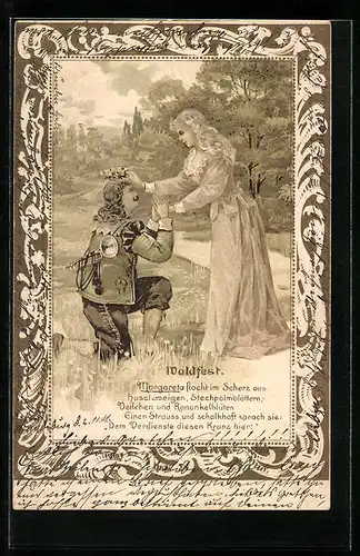 Präge-Lithographie Waldfest, Trompeter von Säckingen und Geliebte