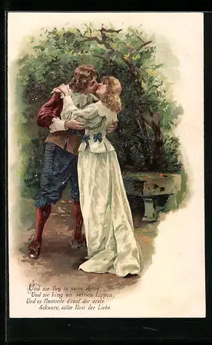 Präge-Lithographie Trompeter von Säckingen küsst seine Geliebte