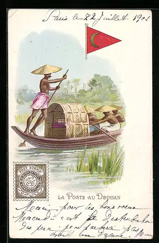 Lithographie La Poste au Deccan, Briefmarke