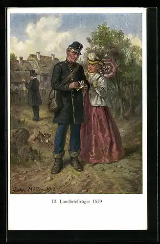 Künstler-AK Landbriefträger 1859 mit einer Dame