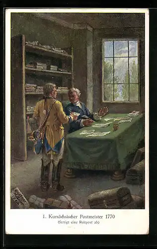 AK Kursächsischer Postmeister fertigt im Jahr 1770 eine Reitpost ab