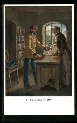 AK Stadtbriefträger überbringt einen Brief, 1860