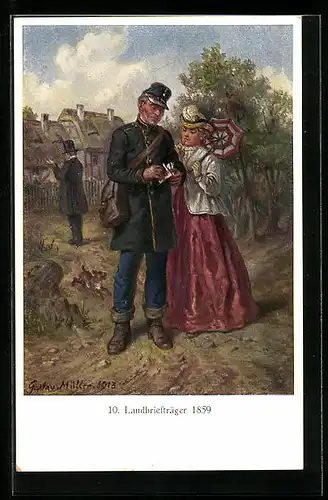 Künstler-AK Landbriefträger 1859 mit einer Dame