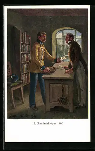 AK Stadtbriefträger überbringt einen Brief, 1860