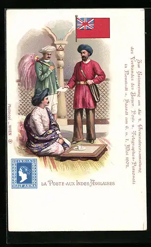 Lithographie La Poste aux Indes Anglaises, 4. Generalversammlung d. Bayer. Post- u. Telegraphen-Peronals 1904
